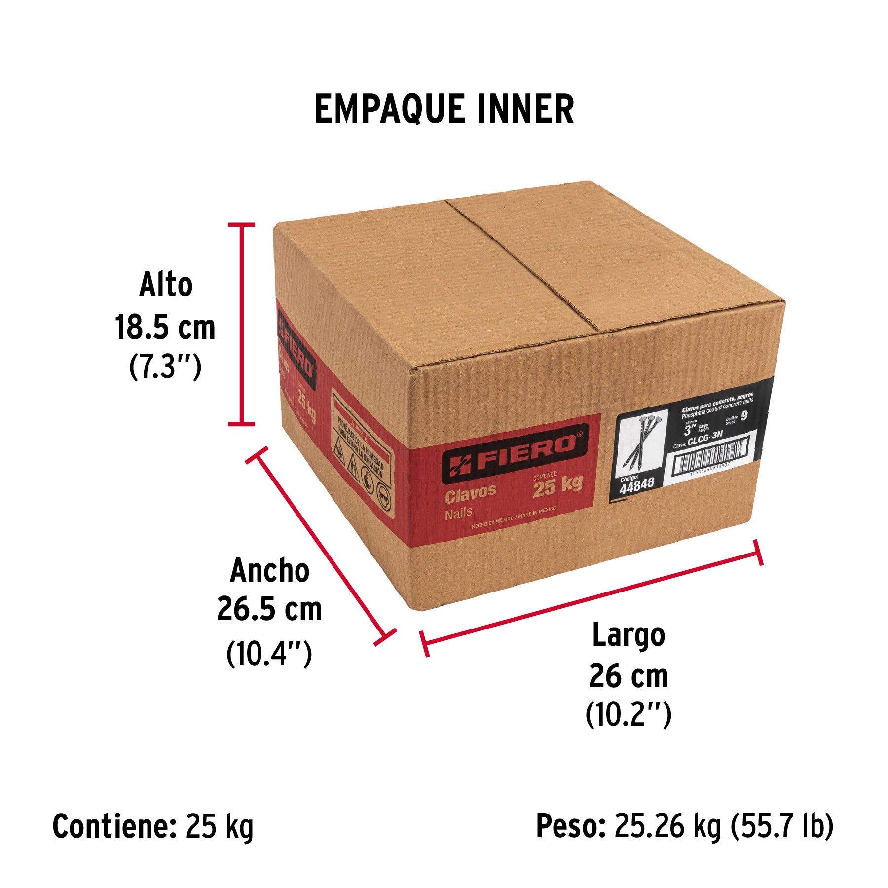 Clavo para concreto, a granel, 3", negro, caja de 25 kg