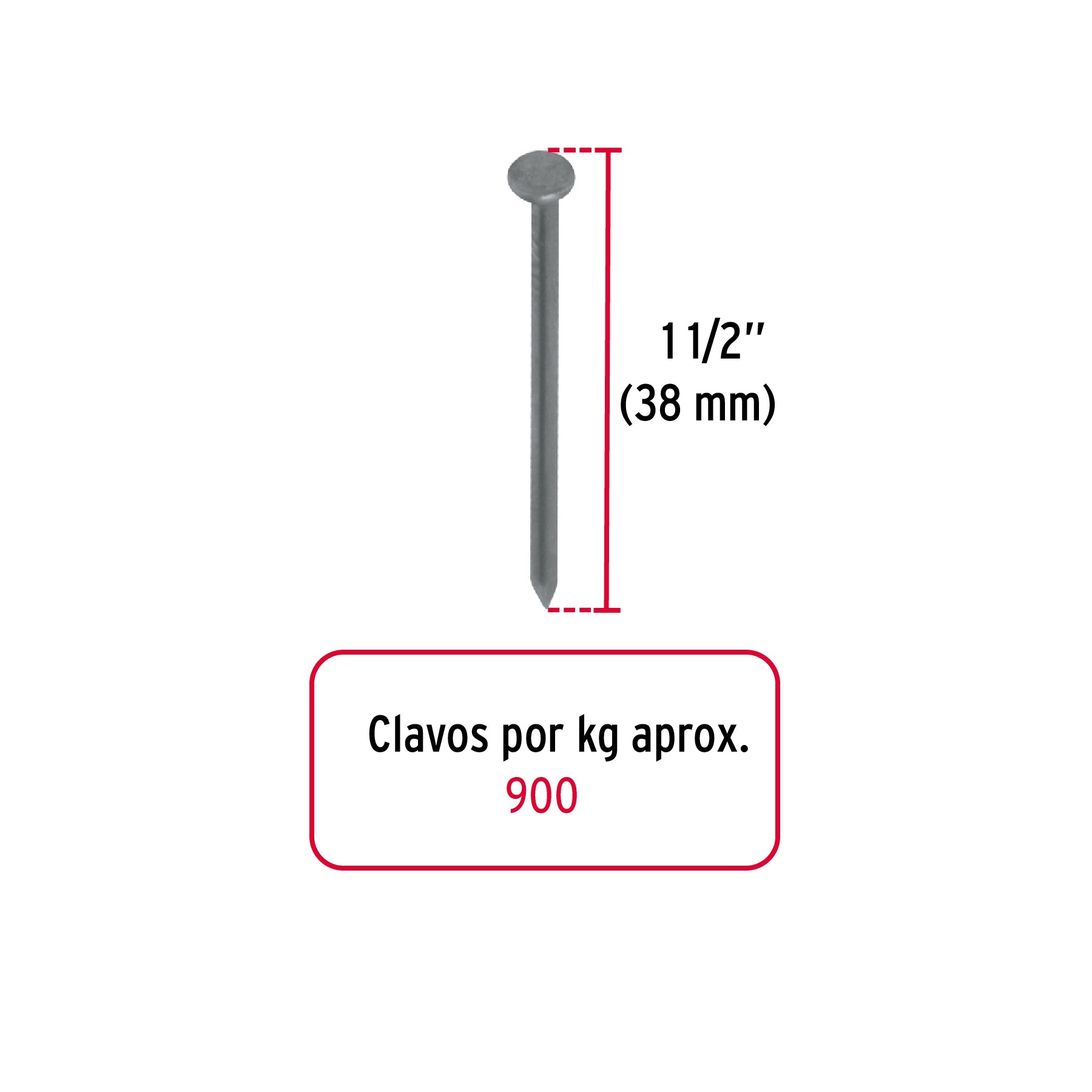 Clavo estandard, 1-1/2", con cabeza, caja de 25 kg