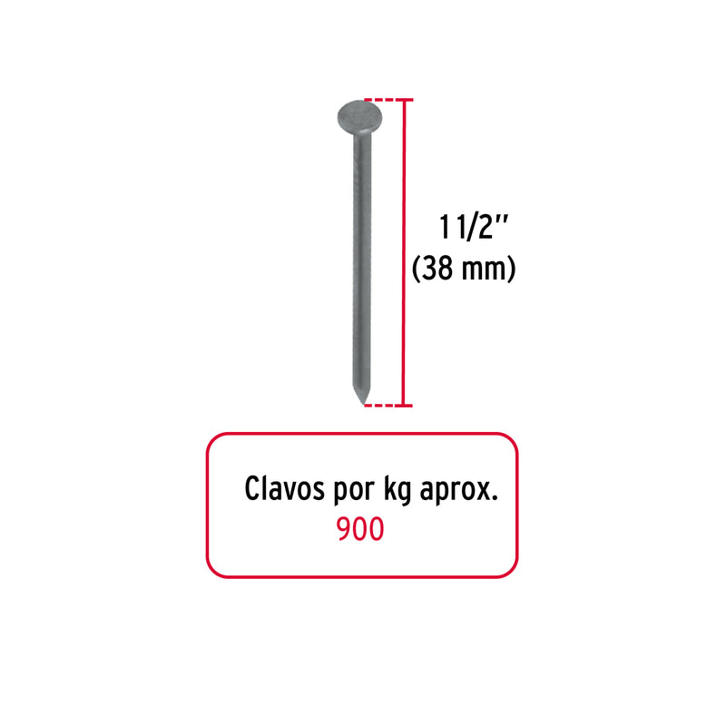 Clavo estandard, 1-1/2", con cabeza, caja de 25 kg