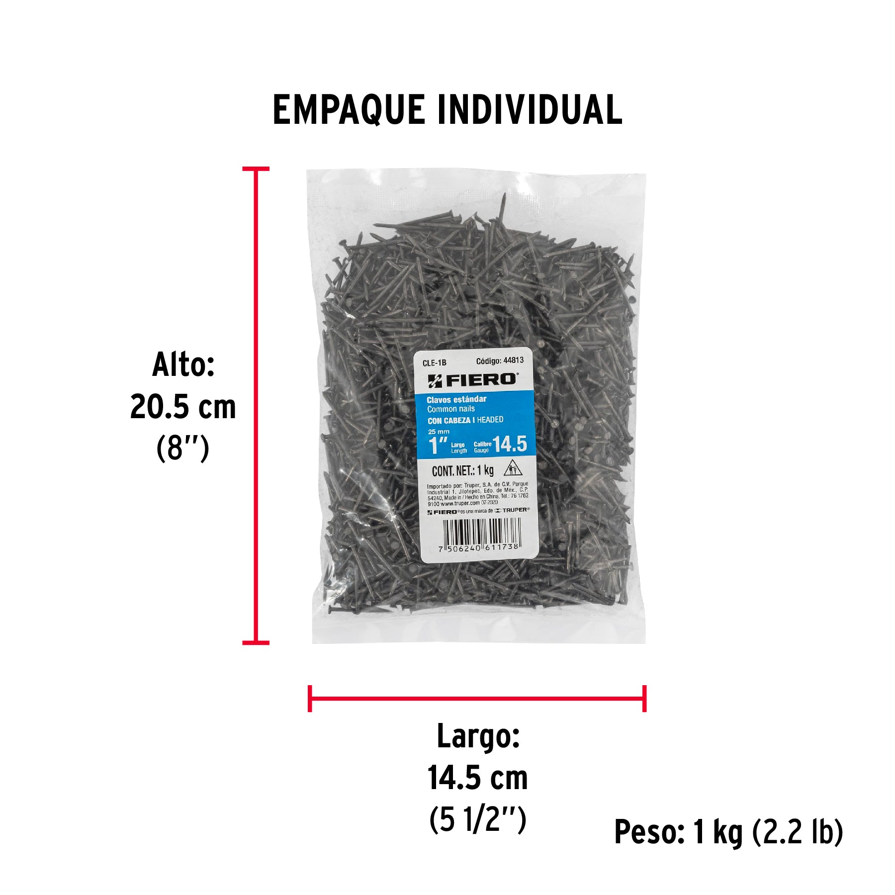 Clavo 1", con cabeza, bolsa de 1 kg