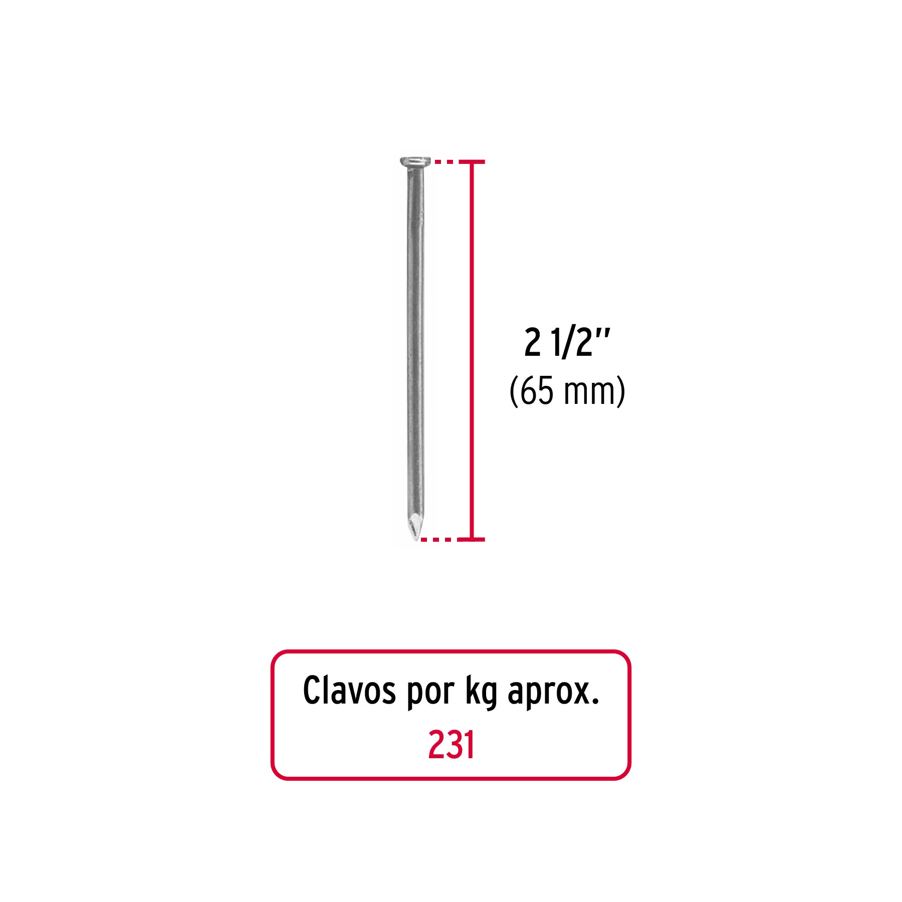 Clavo estándar 2-1/2' con cabeza, caja con 10 kg