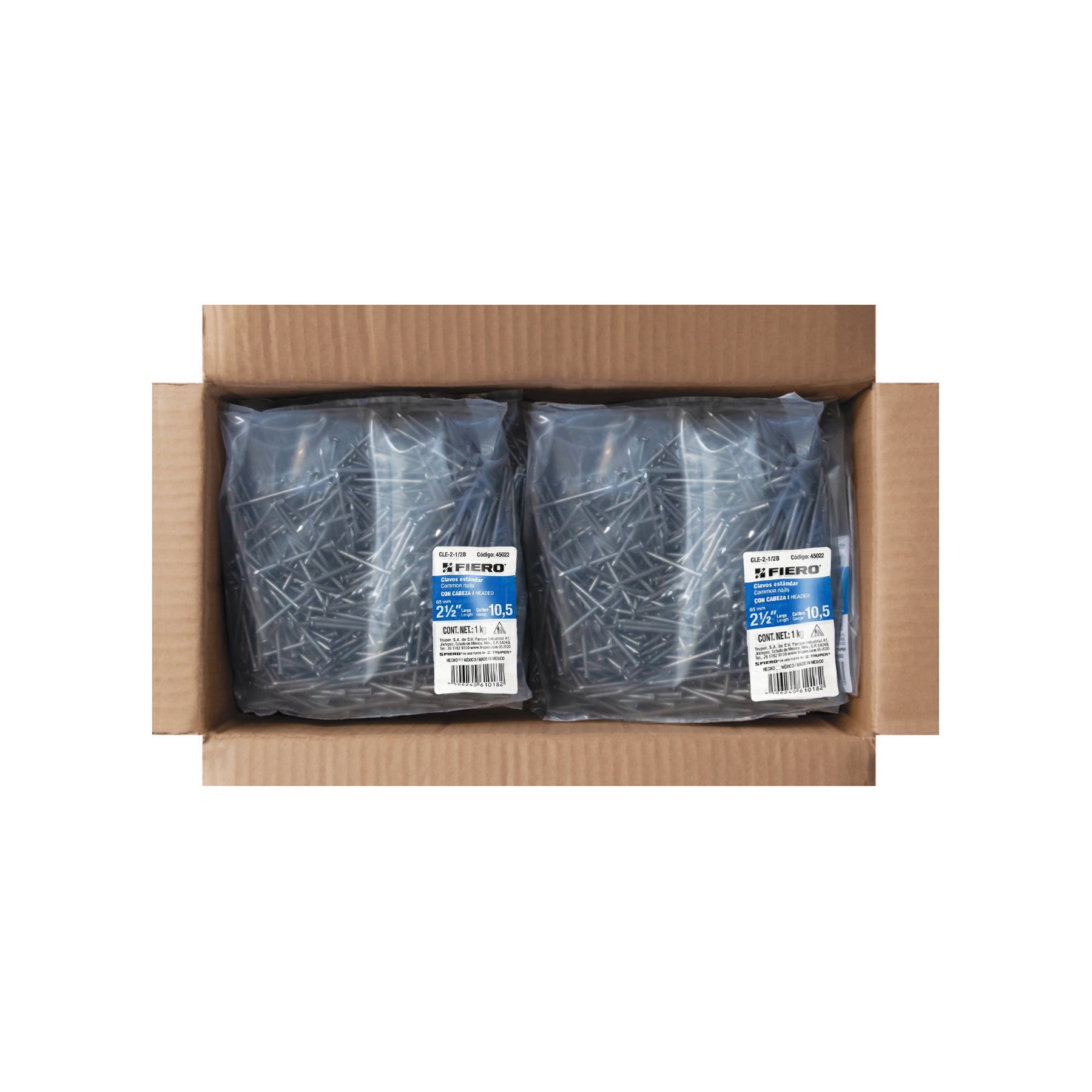 Clavo estandard, 2-1/2", con cabeza, bolsa de 1 kg