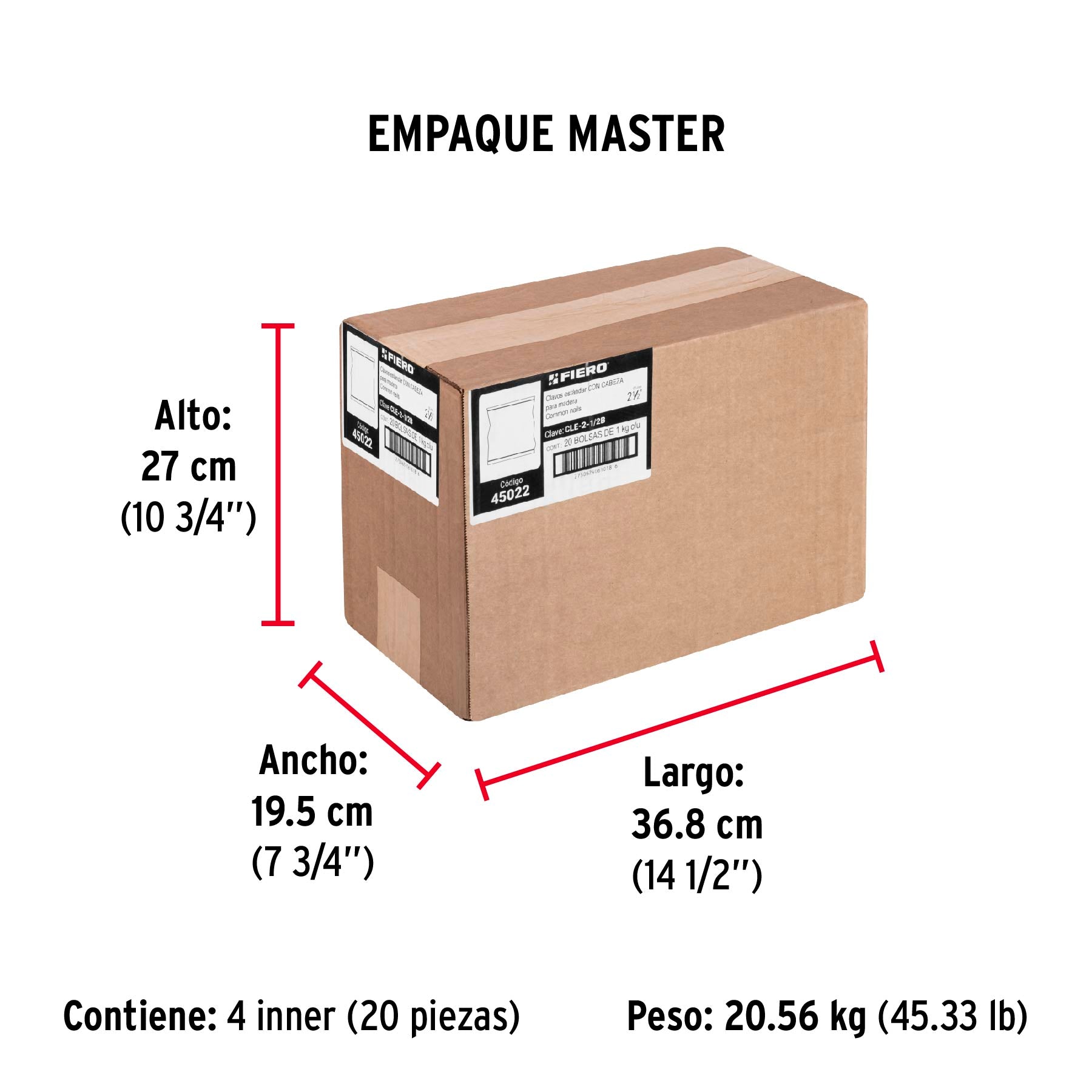 Clavo estandard, 2-1/2", con cabeza, bolsa de 1 kg