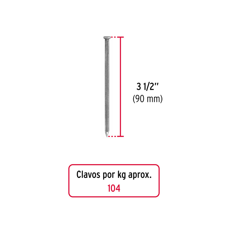 Clavo estandard, 3-1/2", con cabeza, caja de 25 kg