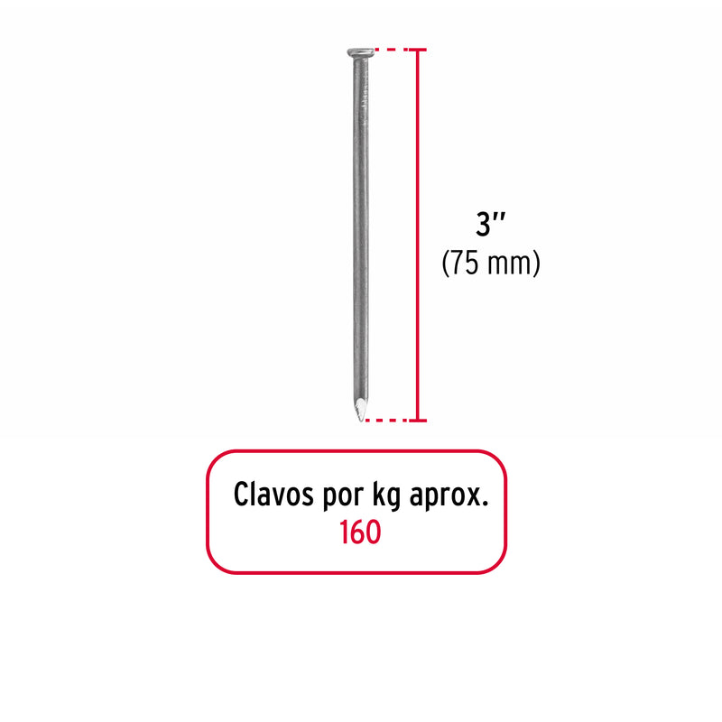 Clavo estandard, 3", con cabeza, bolsa de 1 kg