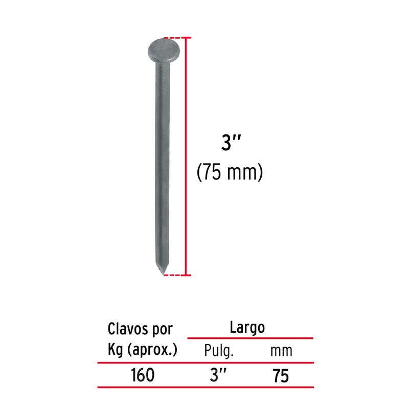 Clavo estandard, 3", con cabeza, caja de 25 kg