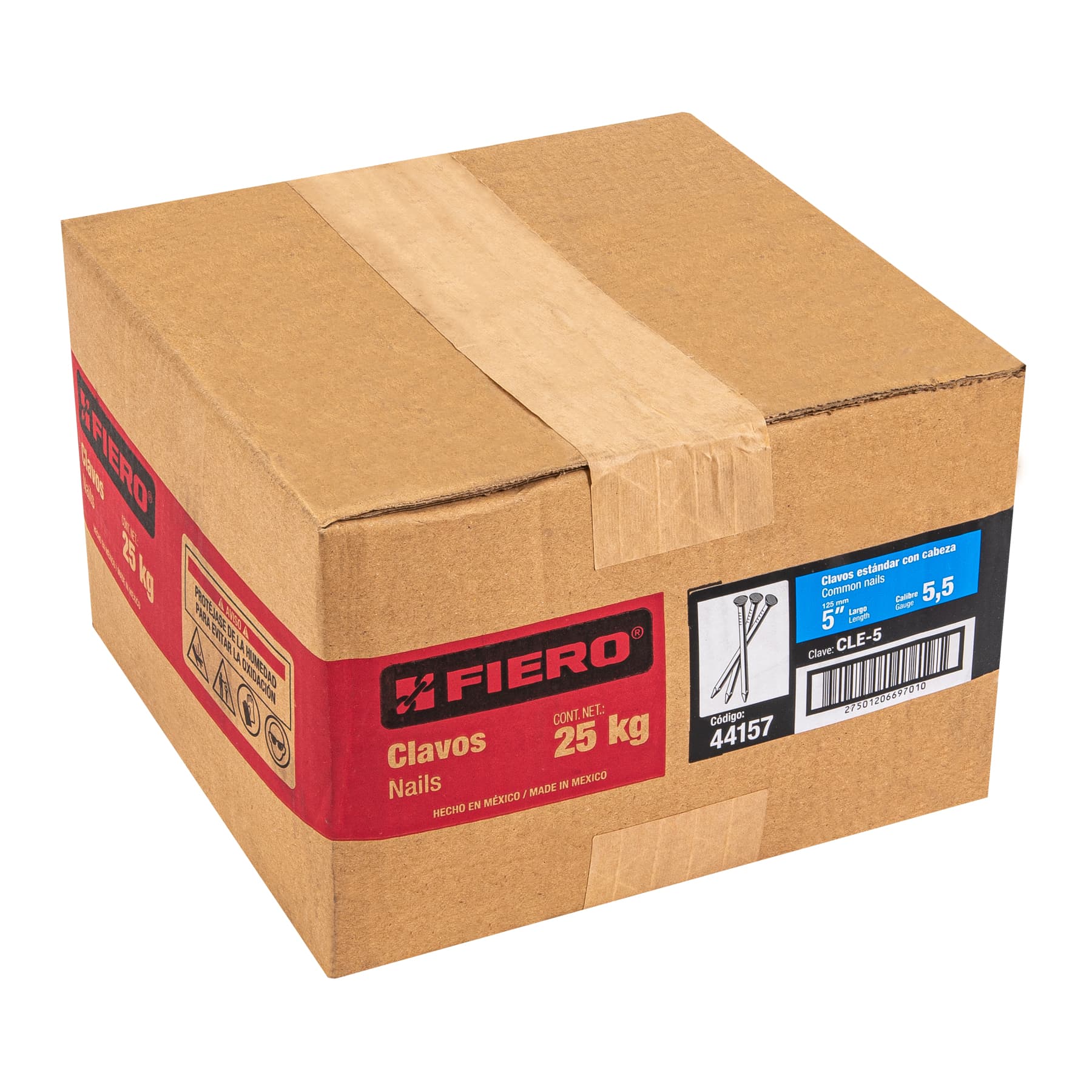 Clavo estandard, 5", con cabeza, caja de 25 kg