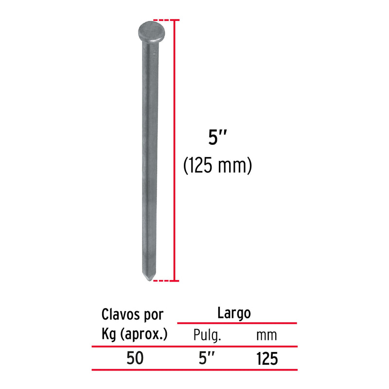 Clavo estandard, 5", con cabeza, caja de 25 kg