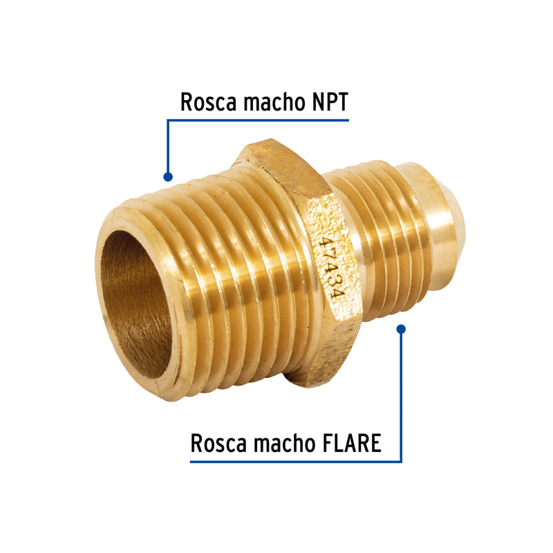 Niple terminal de latón,  3/8" X 1/2"