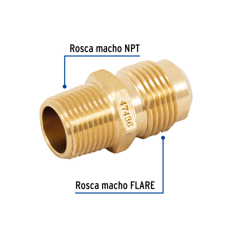 Niple terminal de latón,  1/2" X 3/8"