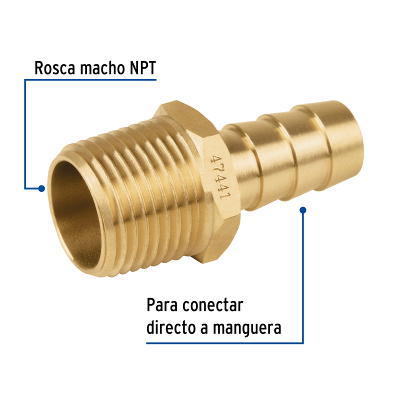 Niple terminal con espiga, 3/8" X 3/8"