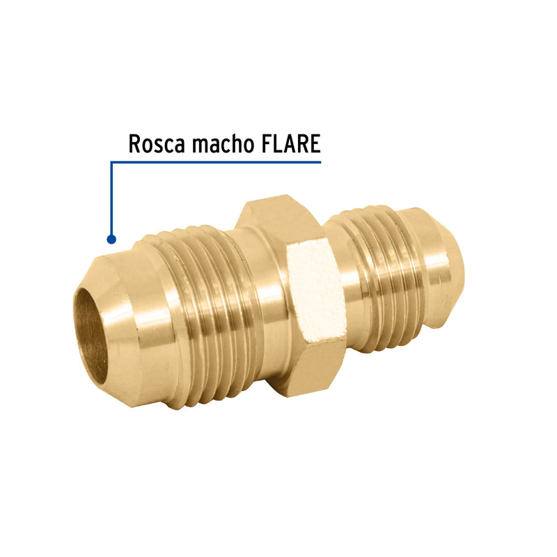 Niple unión de latón, 3/8" X 1/2"