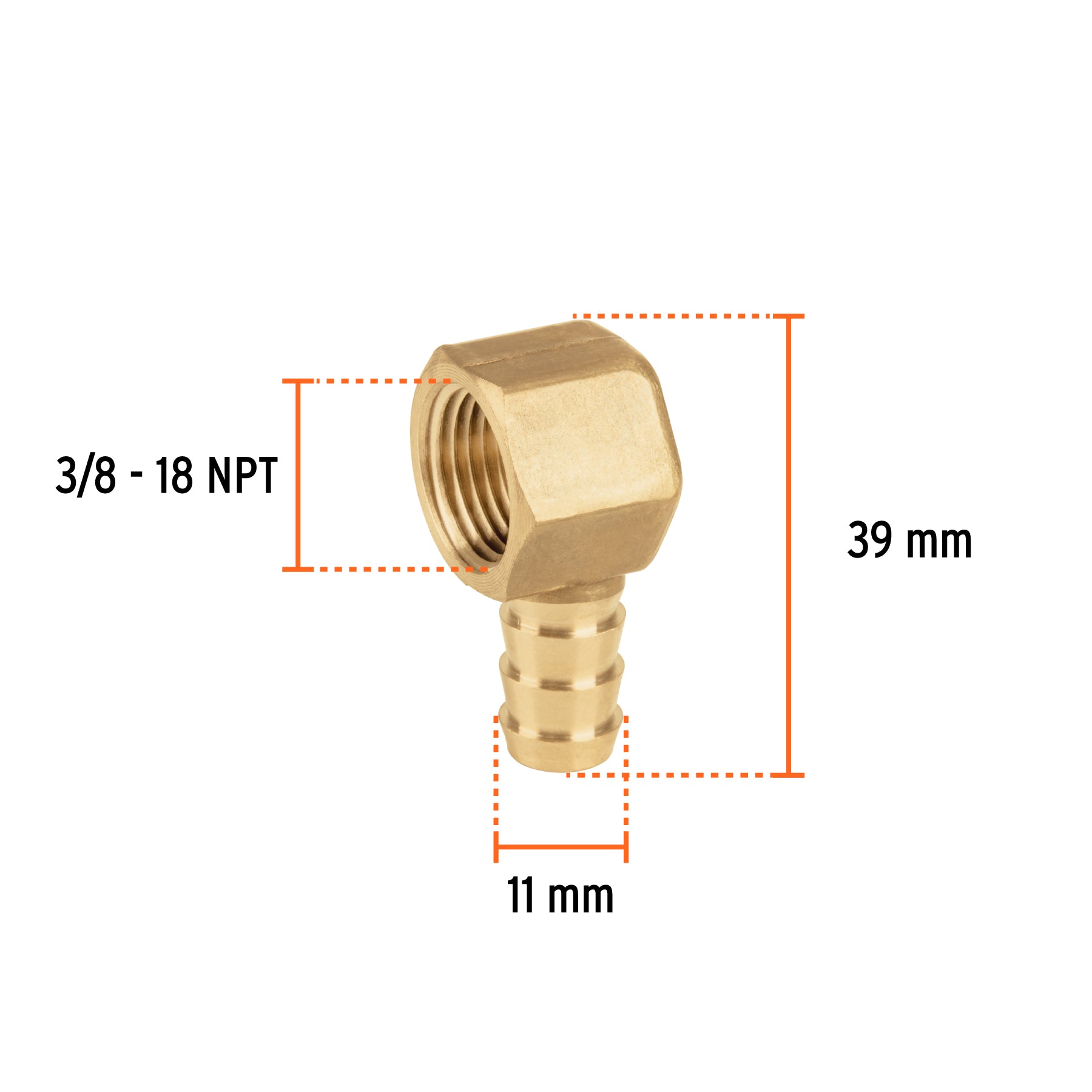 Codo estufa a 90° de latón con espiga de 3/8', Foset
