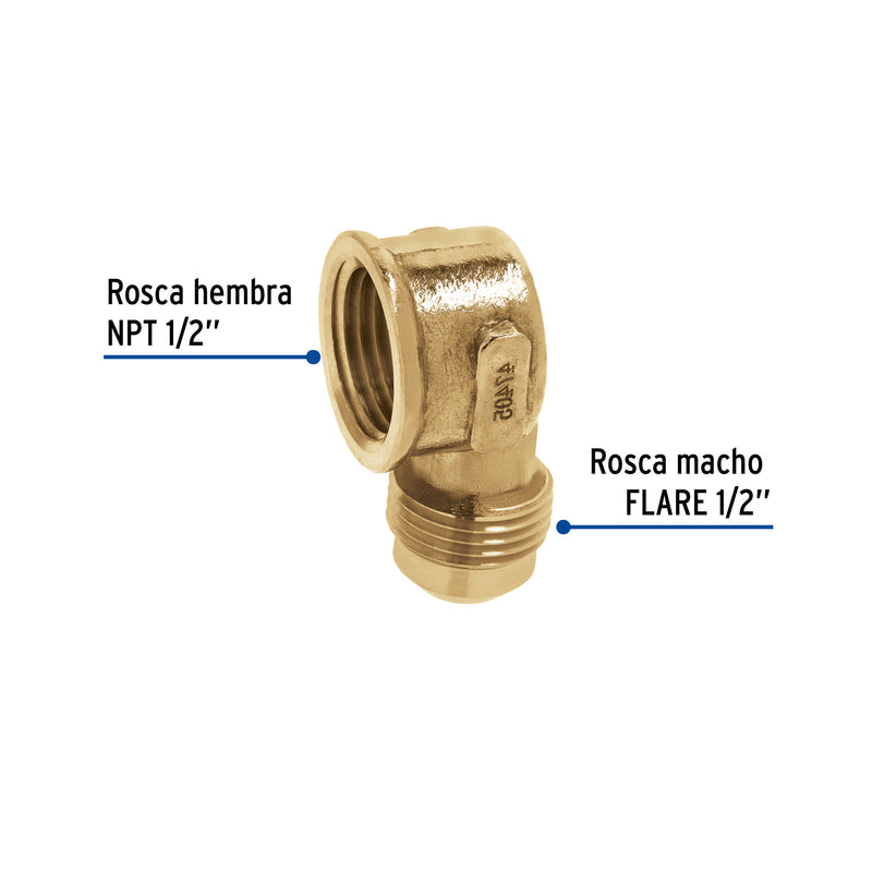 Codo para estufa a 90° de latón, 1/2 x 1/2"