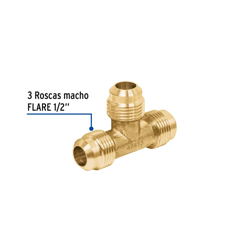 Tee unión de latón,  1/2"