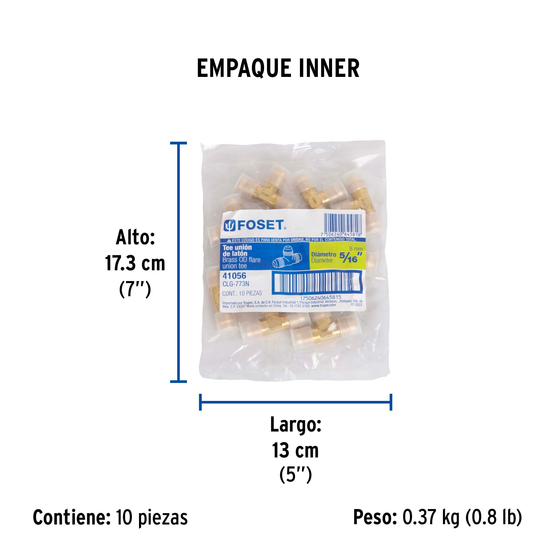 Tee unión de latón, 5/16"