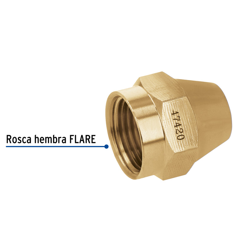 Tuerca cónica de latón, 1/2"
