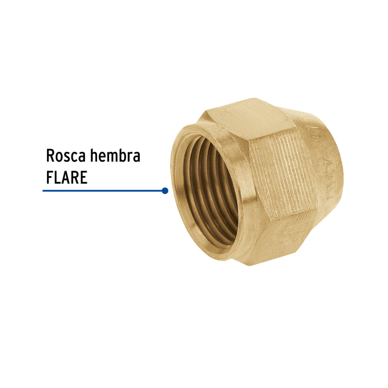 Tuerca cónica reducida de latón, 1/2x3/8"