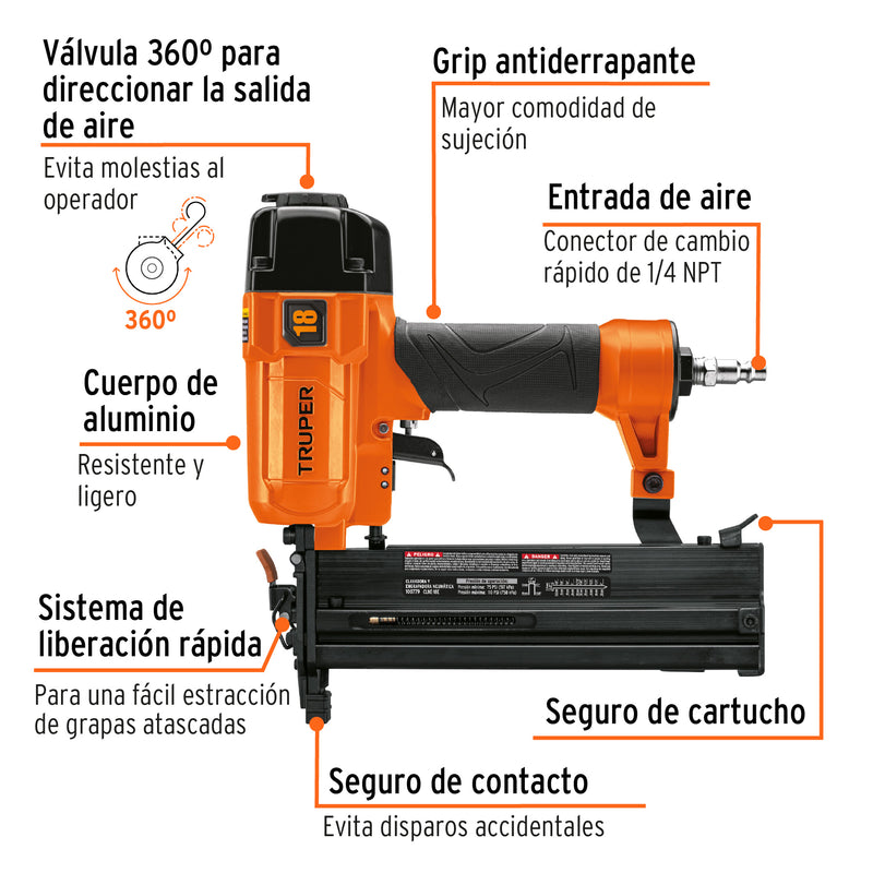 Clavadora y engrapadora neumática profesional, calibre 18