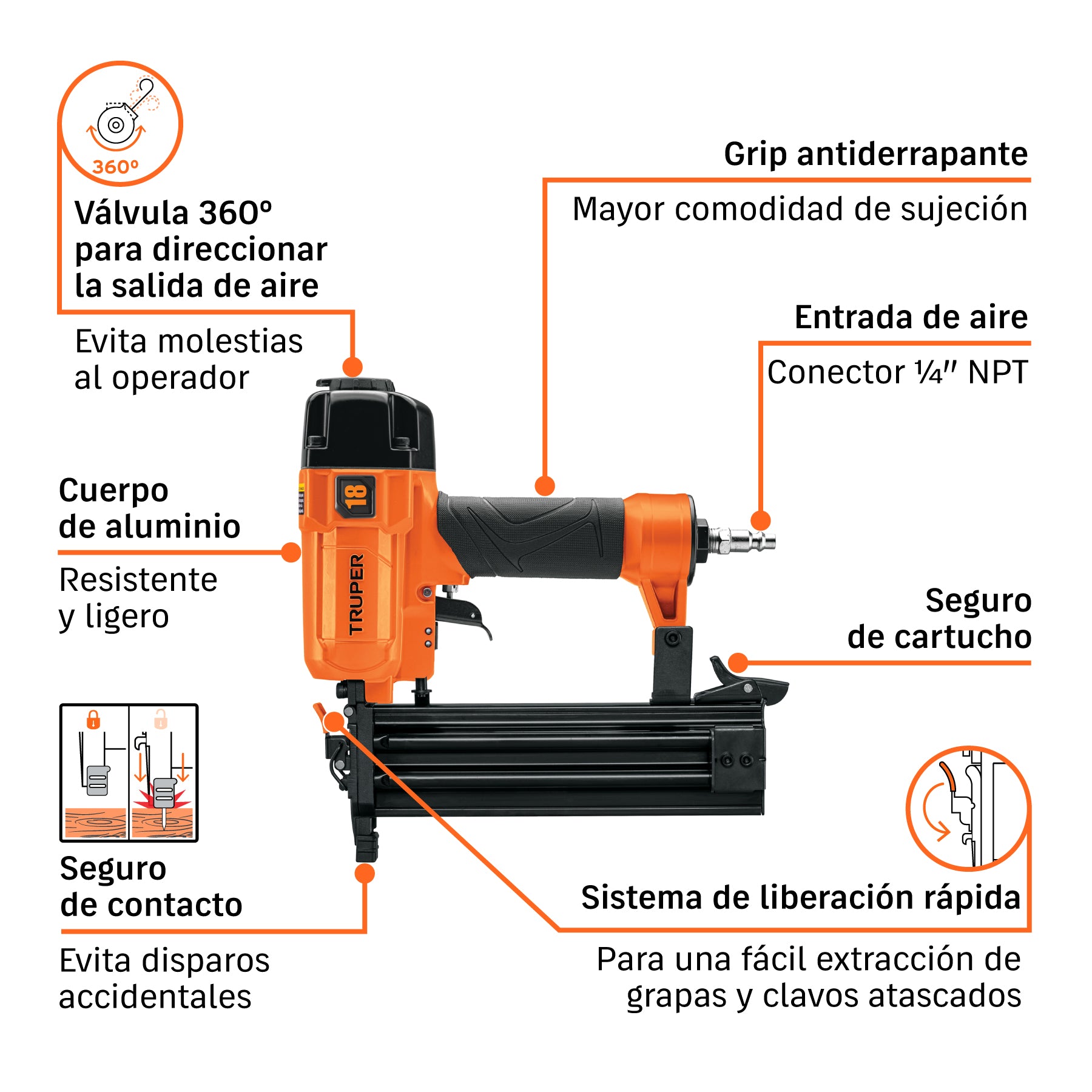 Clavadora neumática, profesional, calibre 18