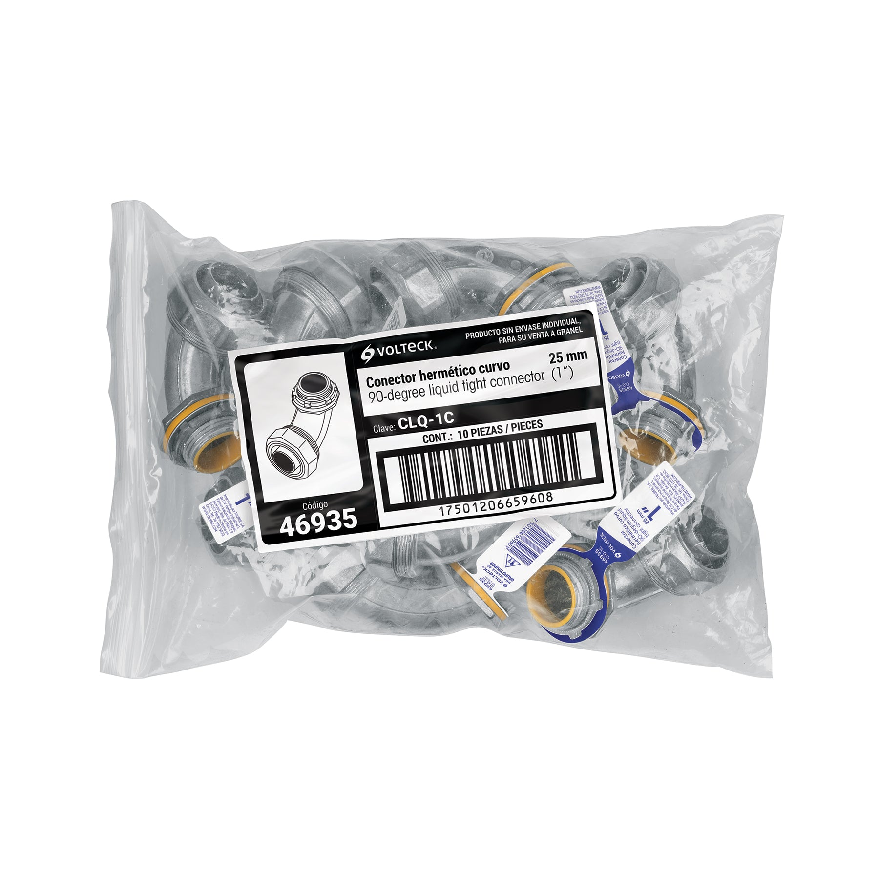 Conector liquid tight 1" curvo, Volteck