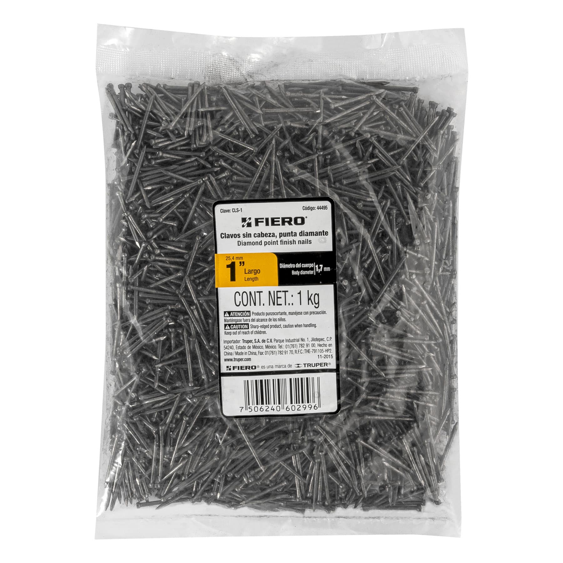 Clavo sin cabeza, 1", bolsa de 1 kg