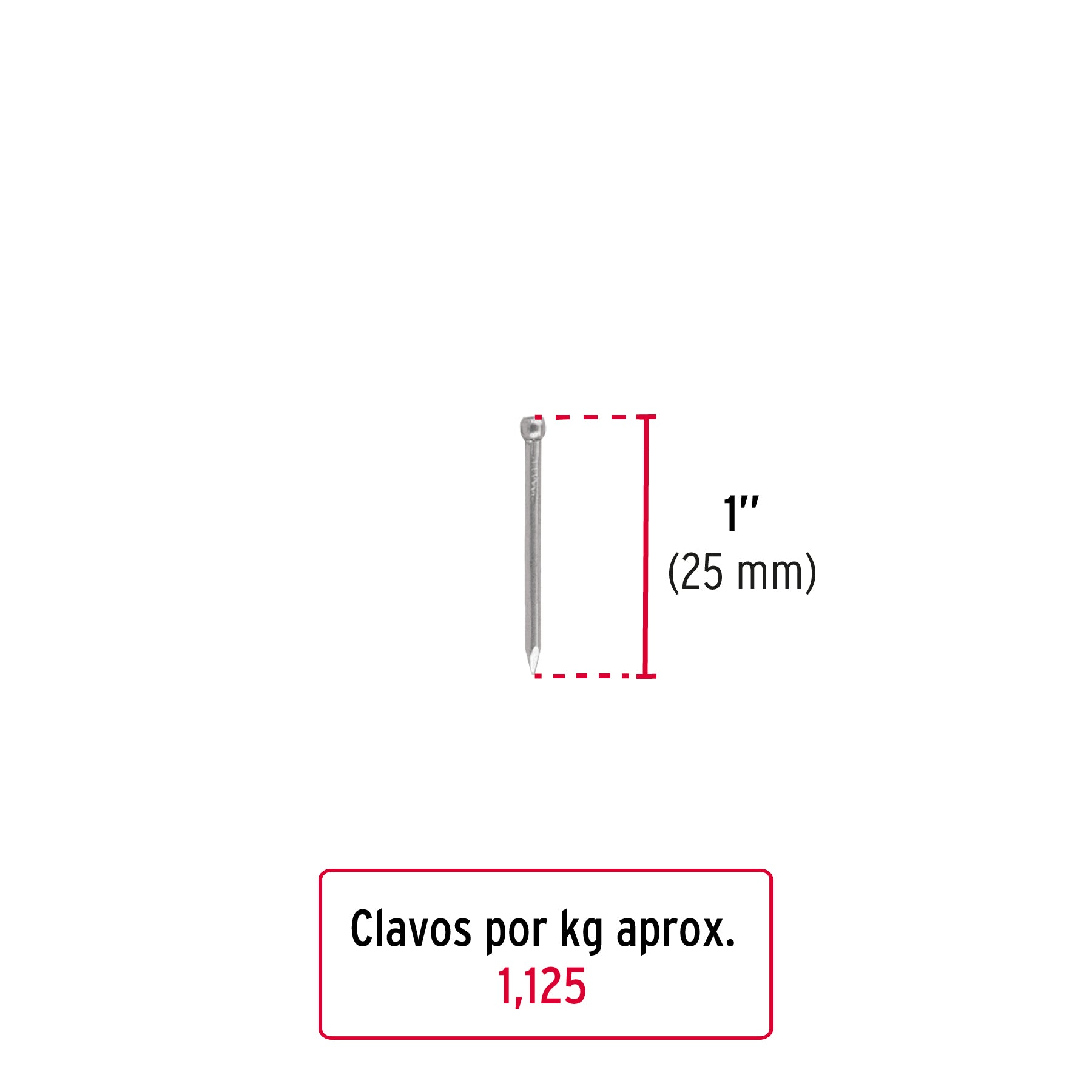 Clavo sin cabeza, 1", bolsa de 1 kg