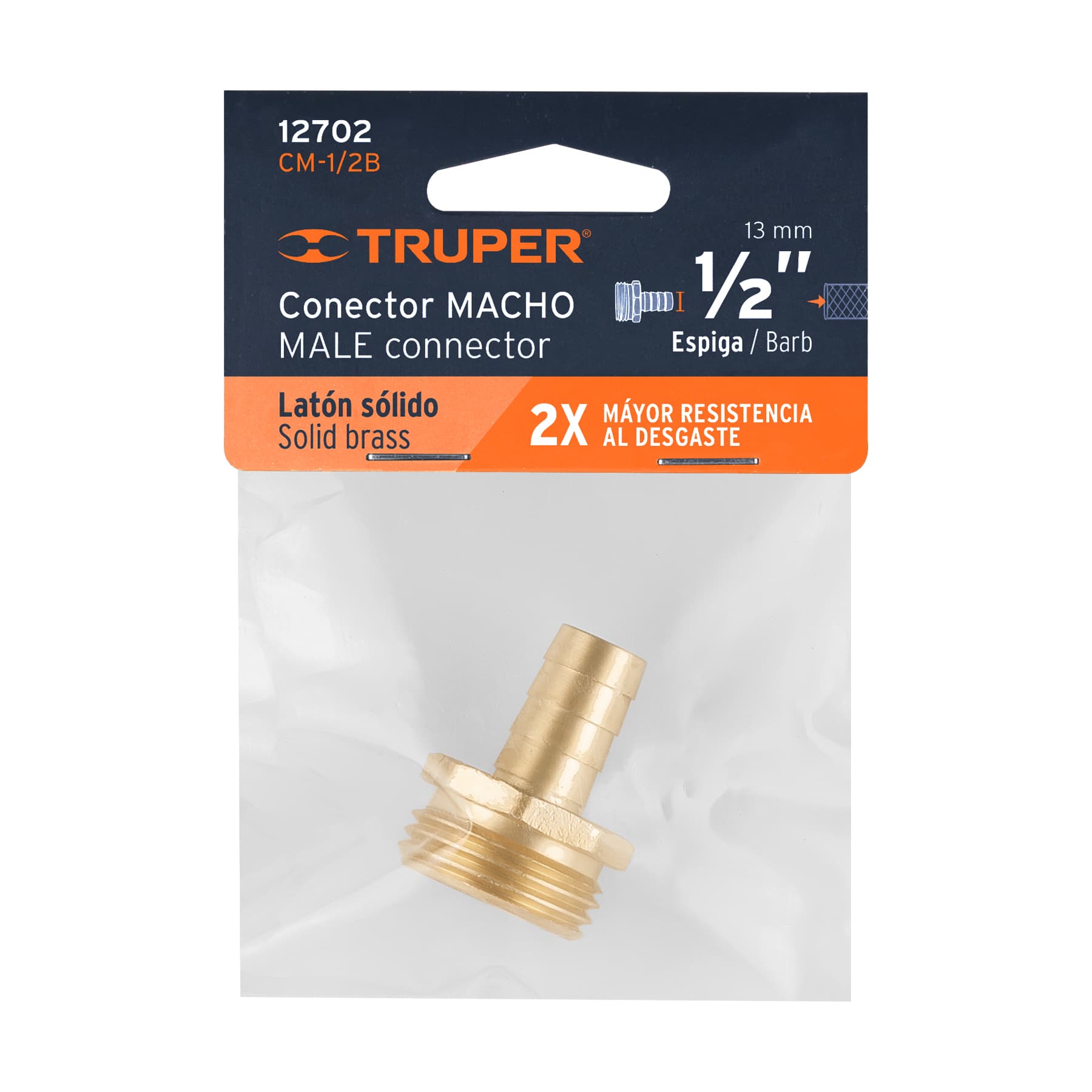 Conector sencillo 1/2", macho, de latón maquinado