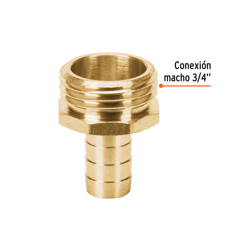 Conector sencillo 1/2", macho, de latón maquinado