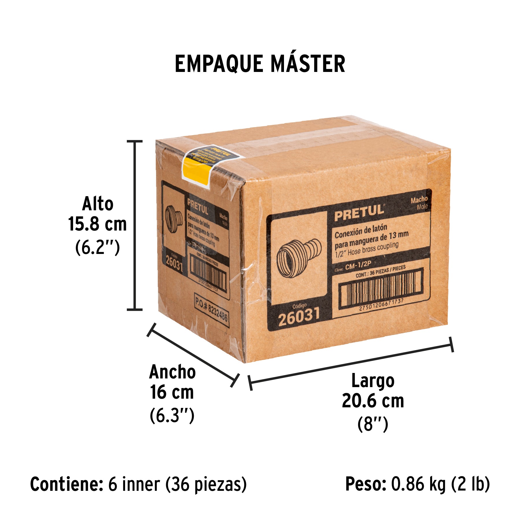 Conexión de latón laminado macho de 1/2"