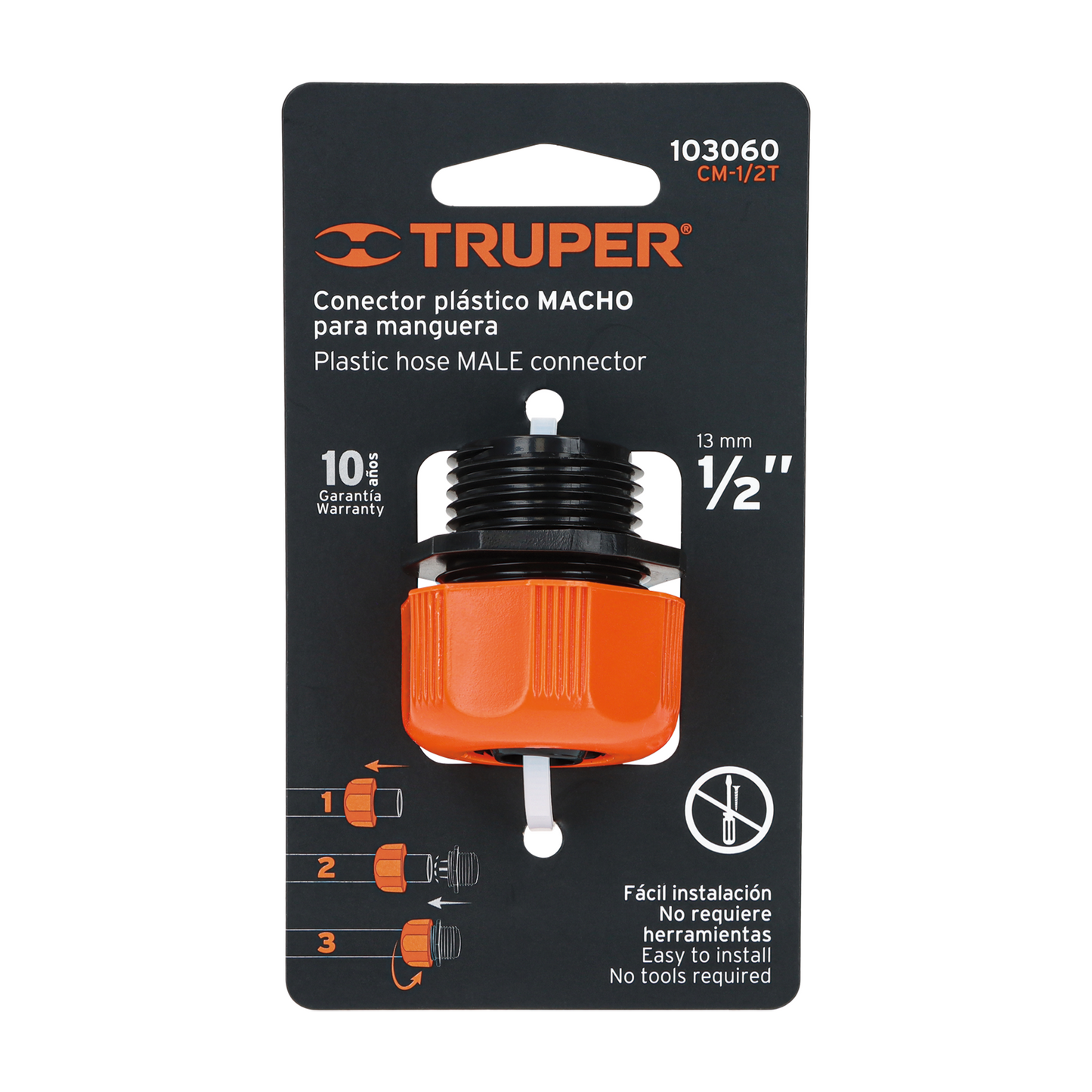 Conector 1/2' macho de ABS con tuerca de ajuste manual