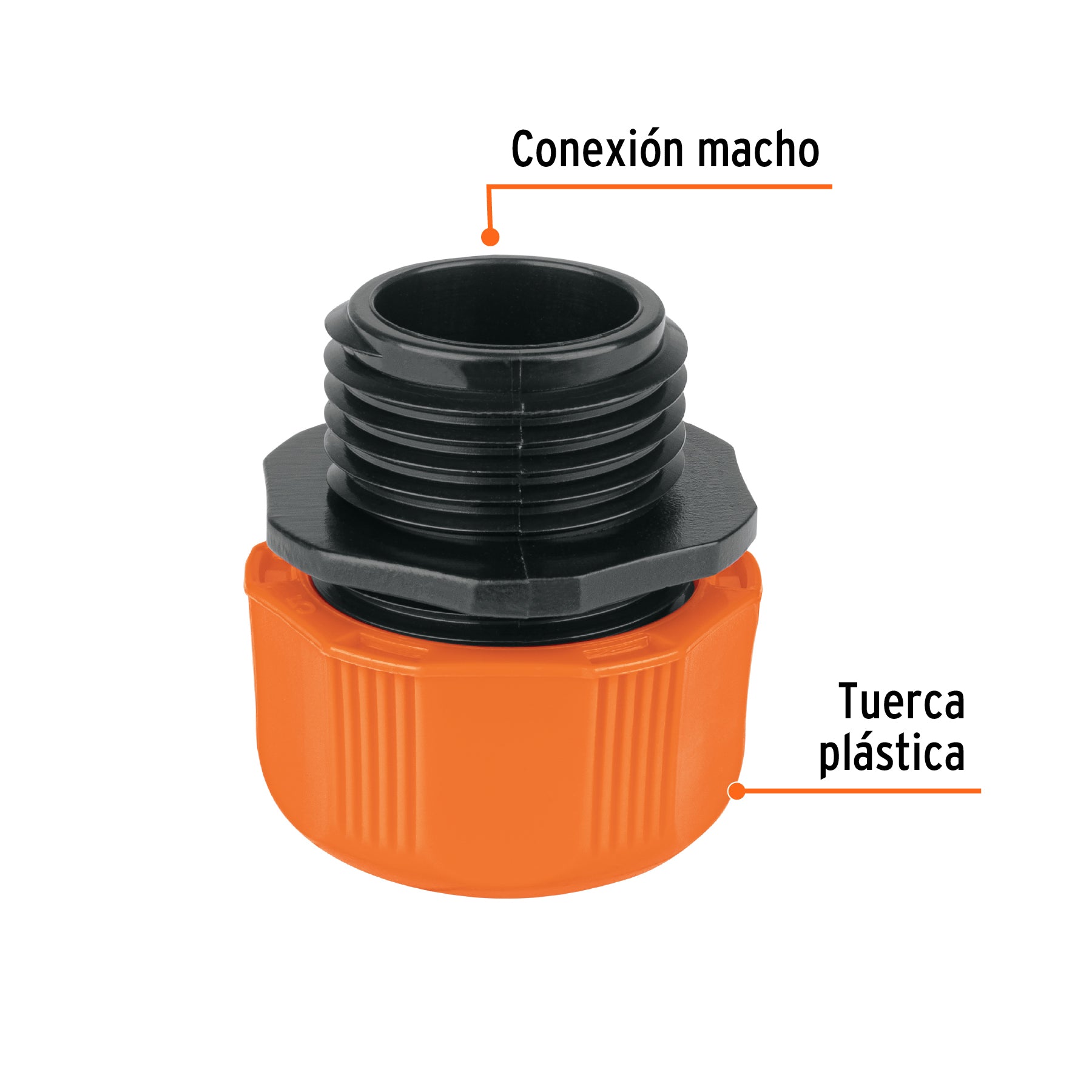 Conector 1/2' macho de ABS con tuerca de ajuste manual