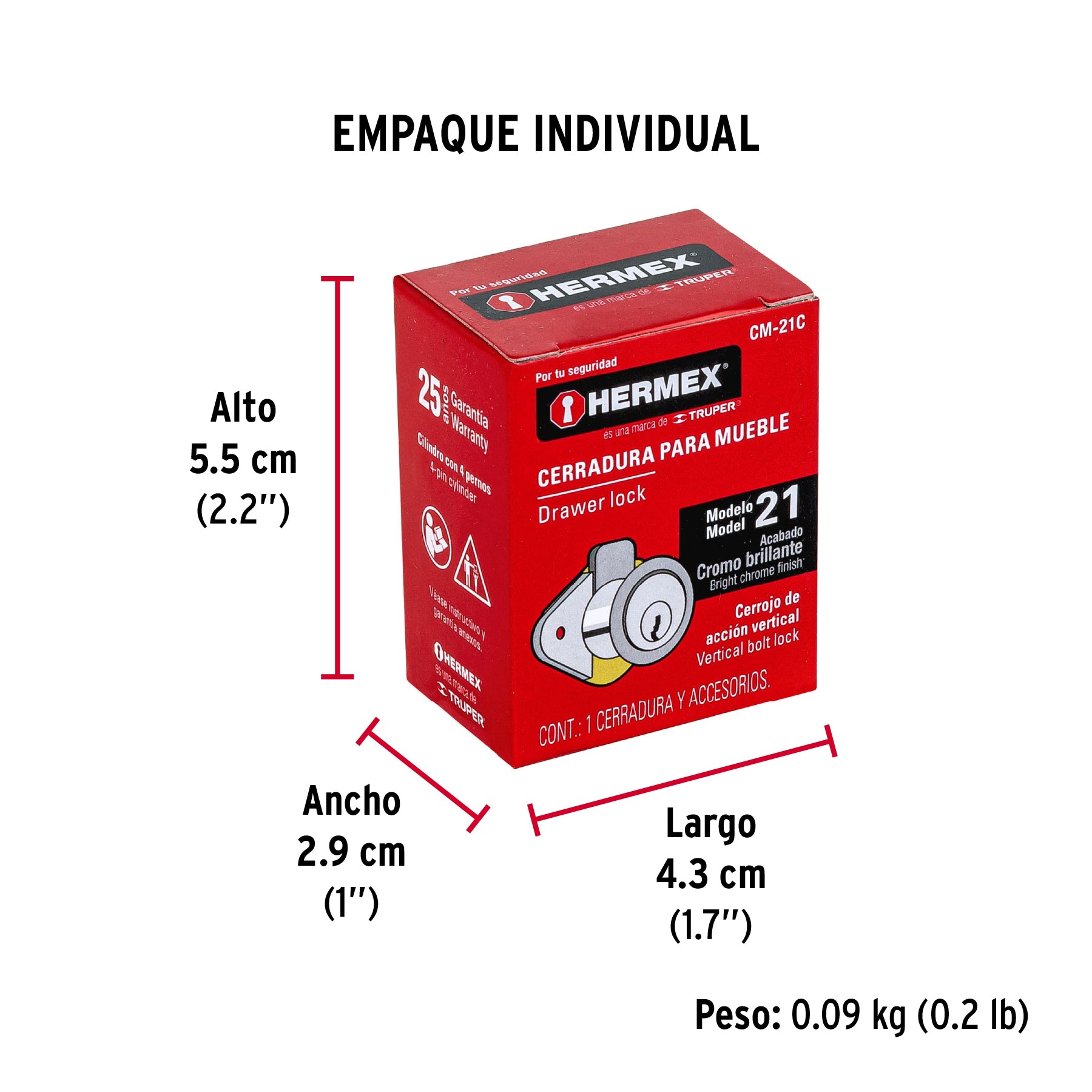 Cerradura para mueble, modelo 21, cromo