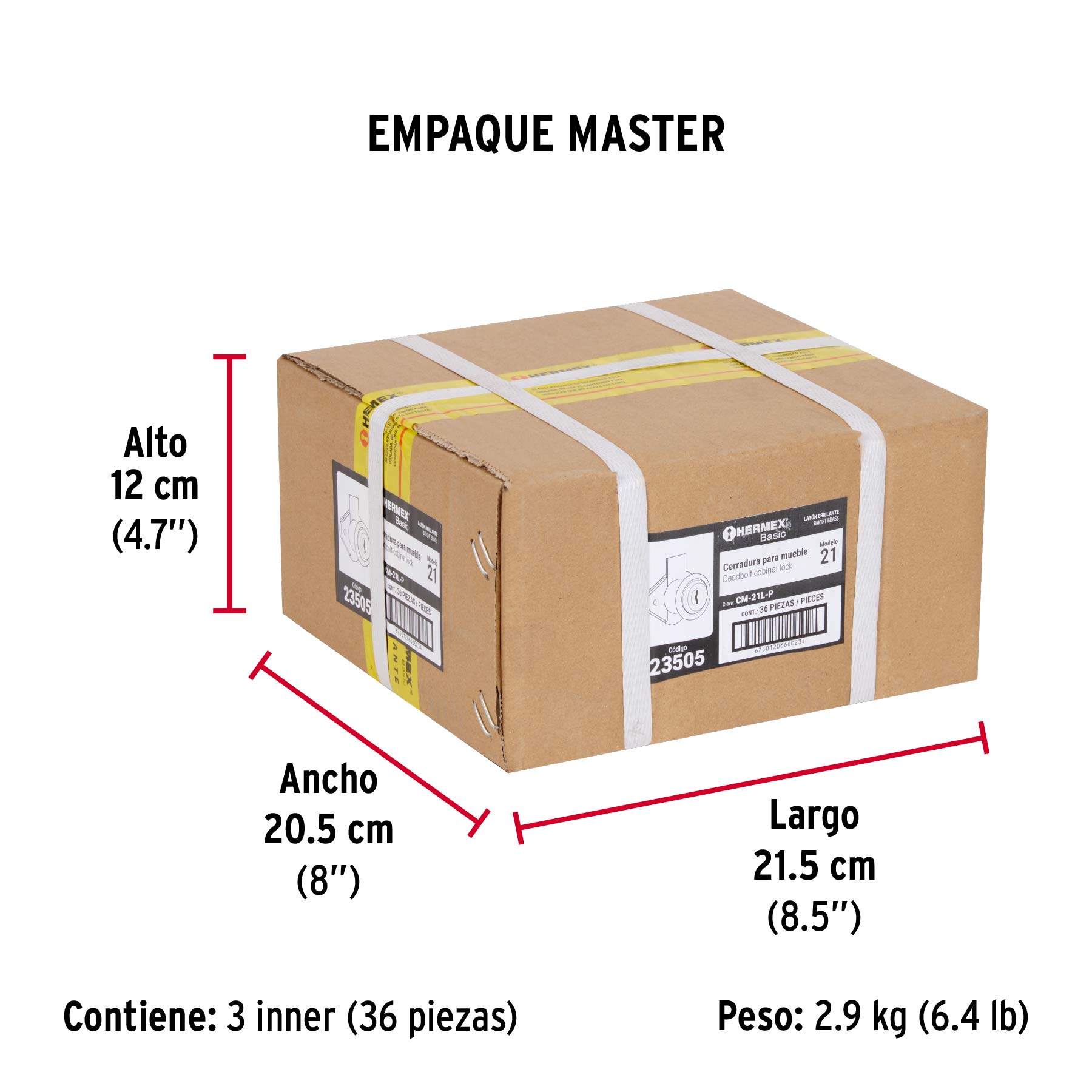 Cerradura para mueble, modelo 21, latón, Hermex Basic