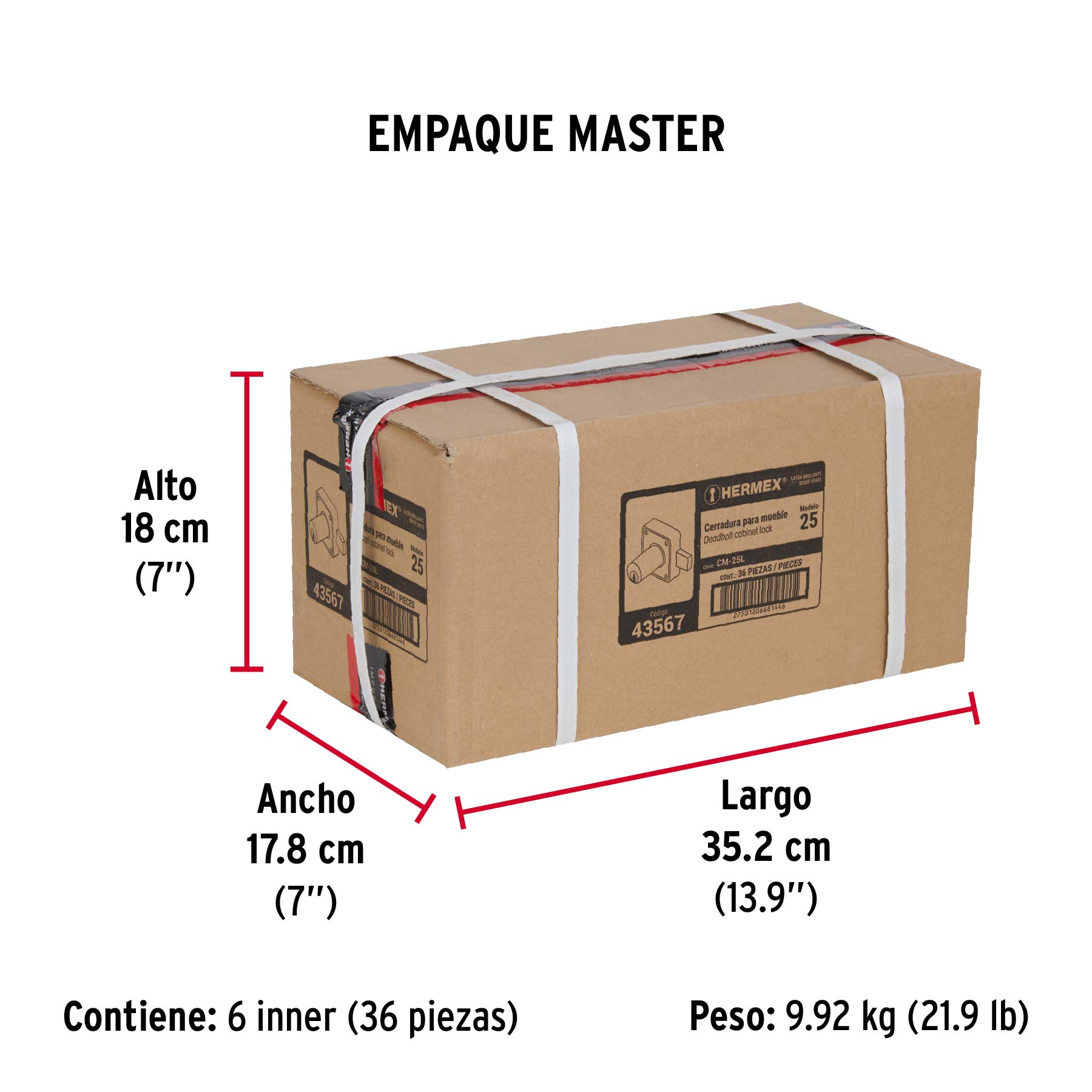 Cerradura para mueble, modelo 25, latón