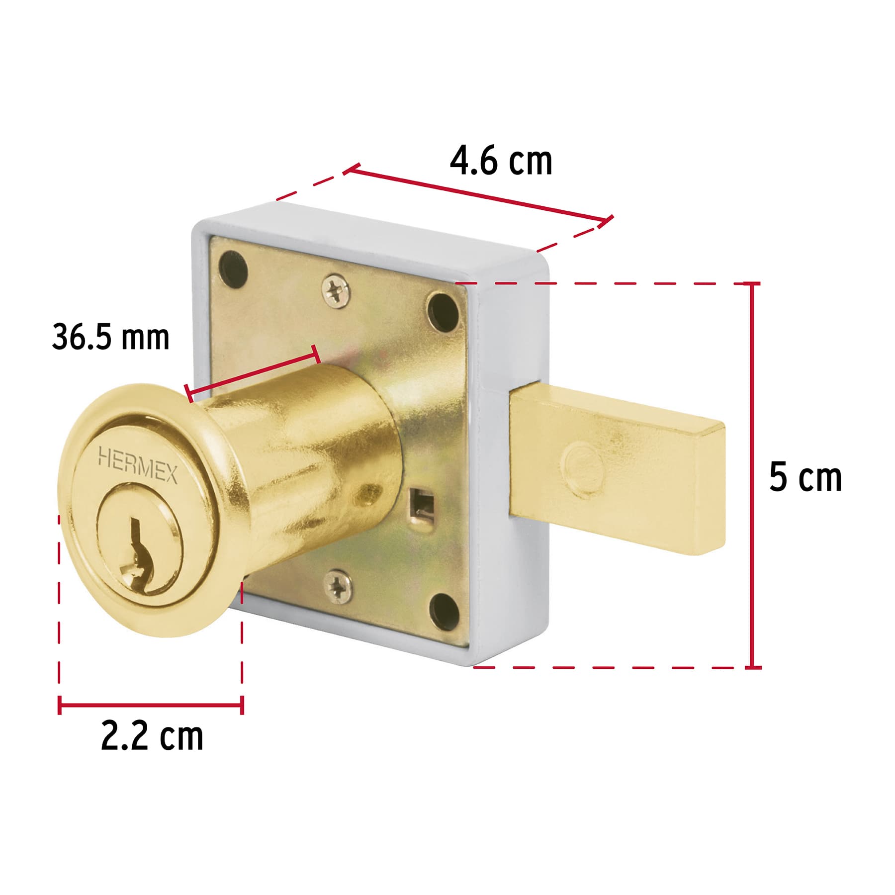 Cerradura para mueble, modelo 25, latón