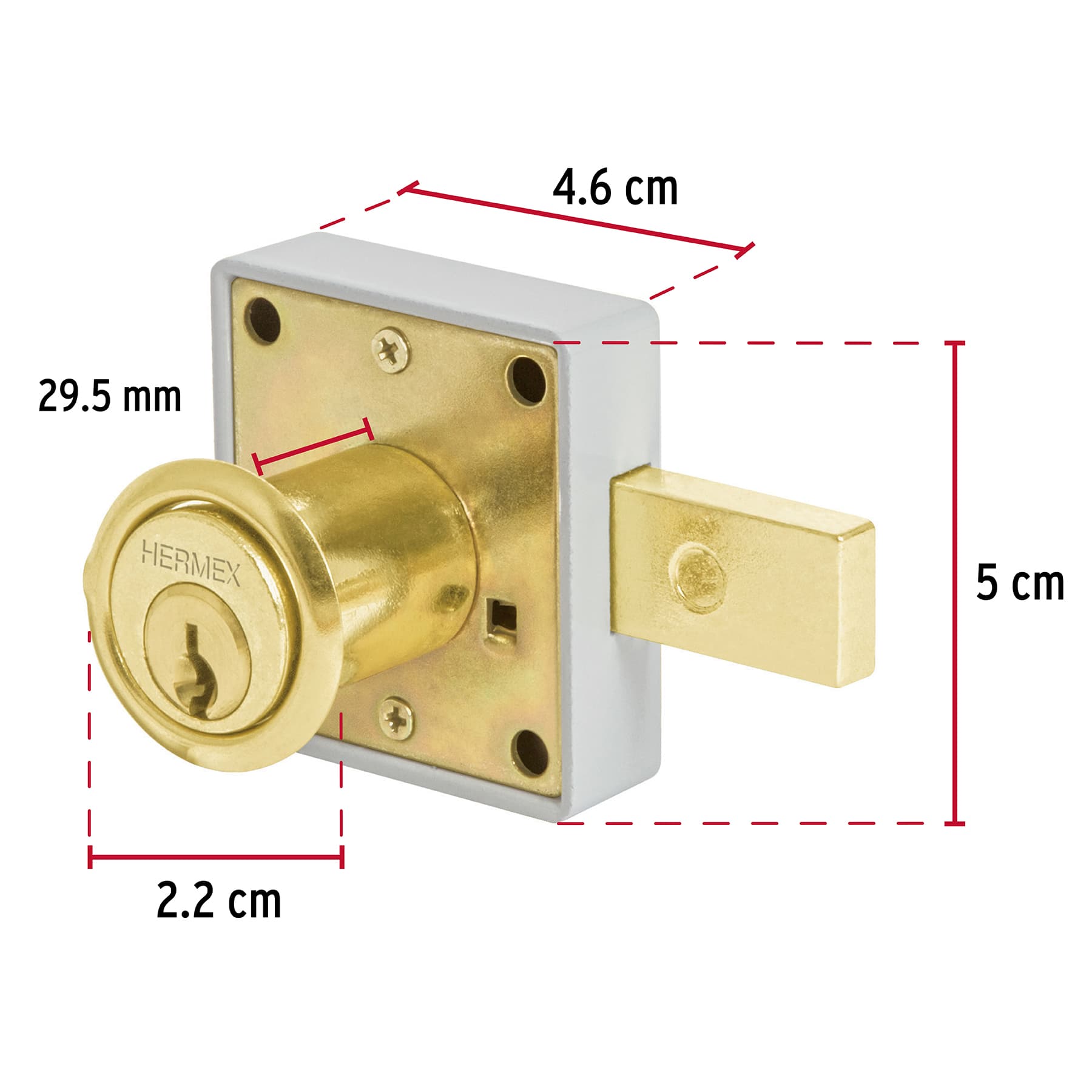 Cerradura para mueble, modelo 26, latón