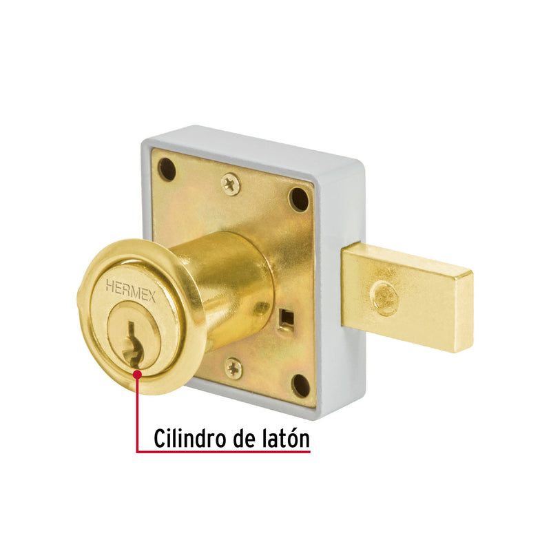 Cerradura para mueble, modelo 26, latón