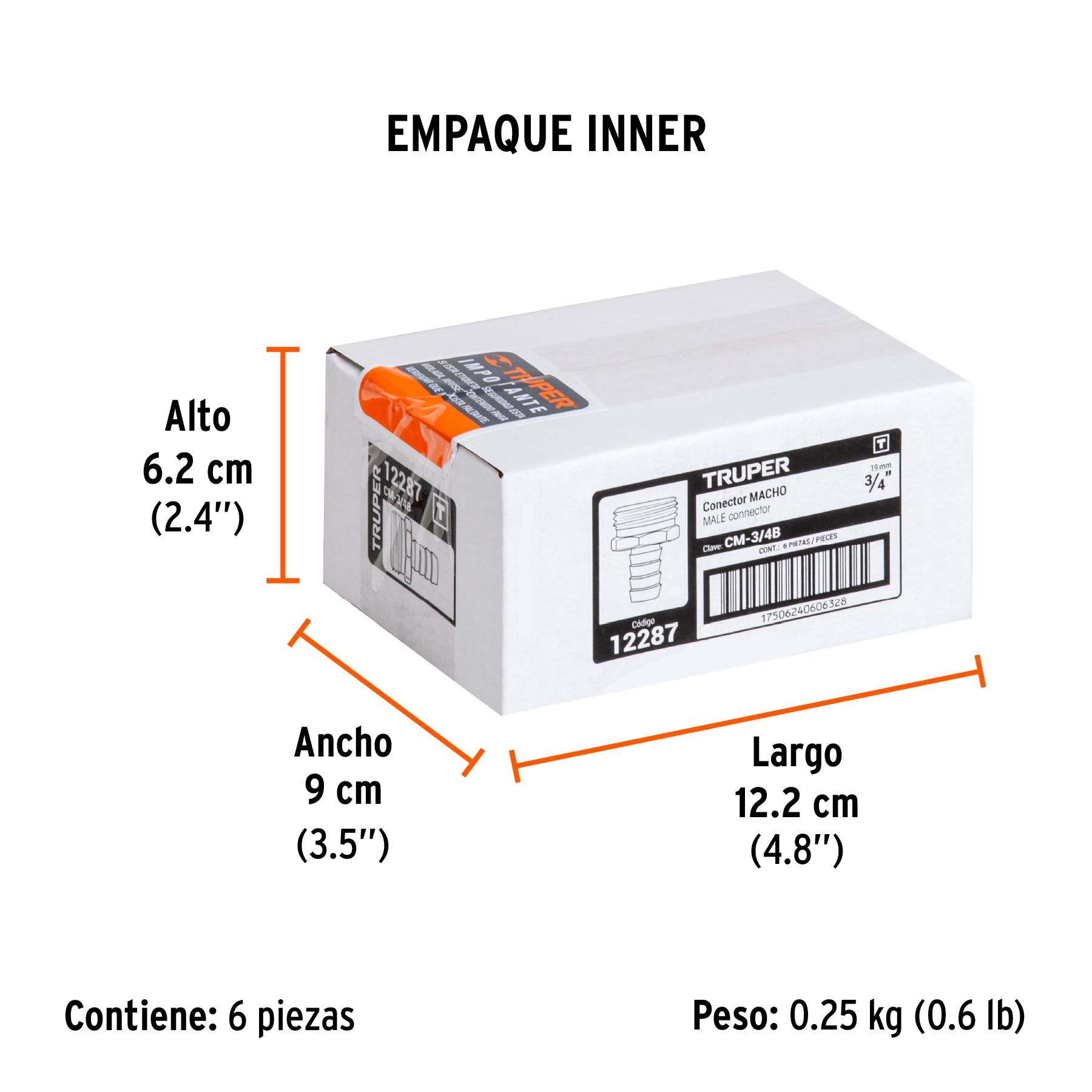 Conexión de laton macho de 3/4" para manguera, blister