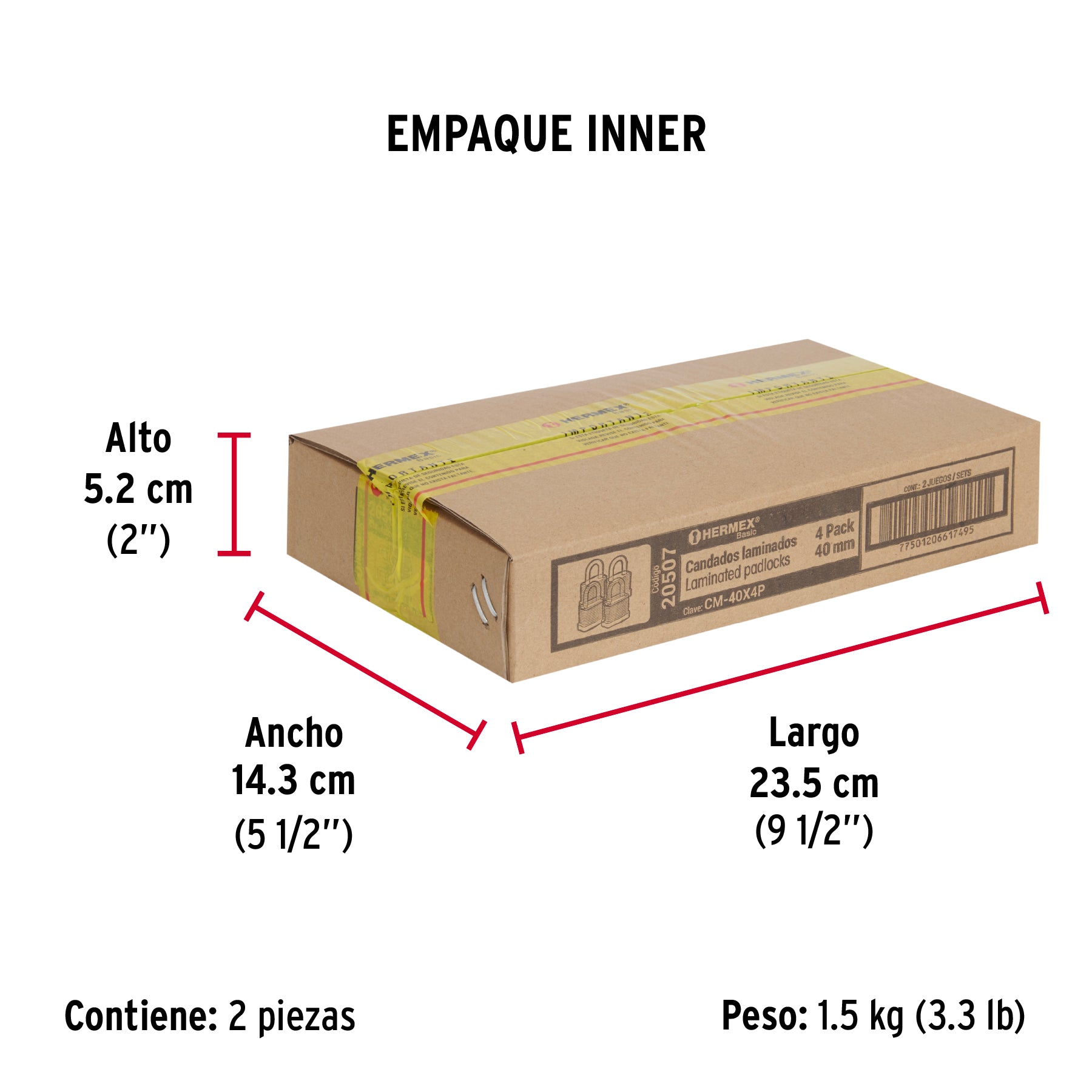 Candados laminados, 40mm, blister 4 piezas, Hermex Basic
