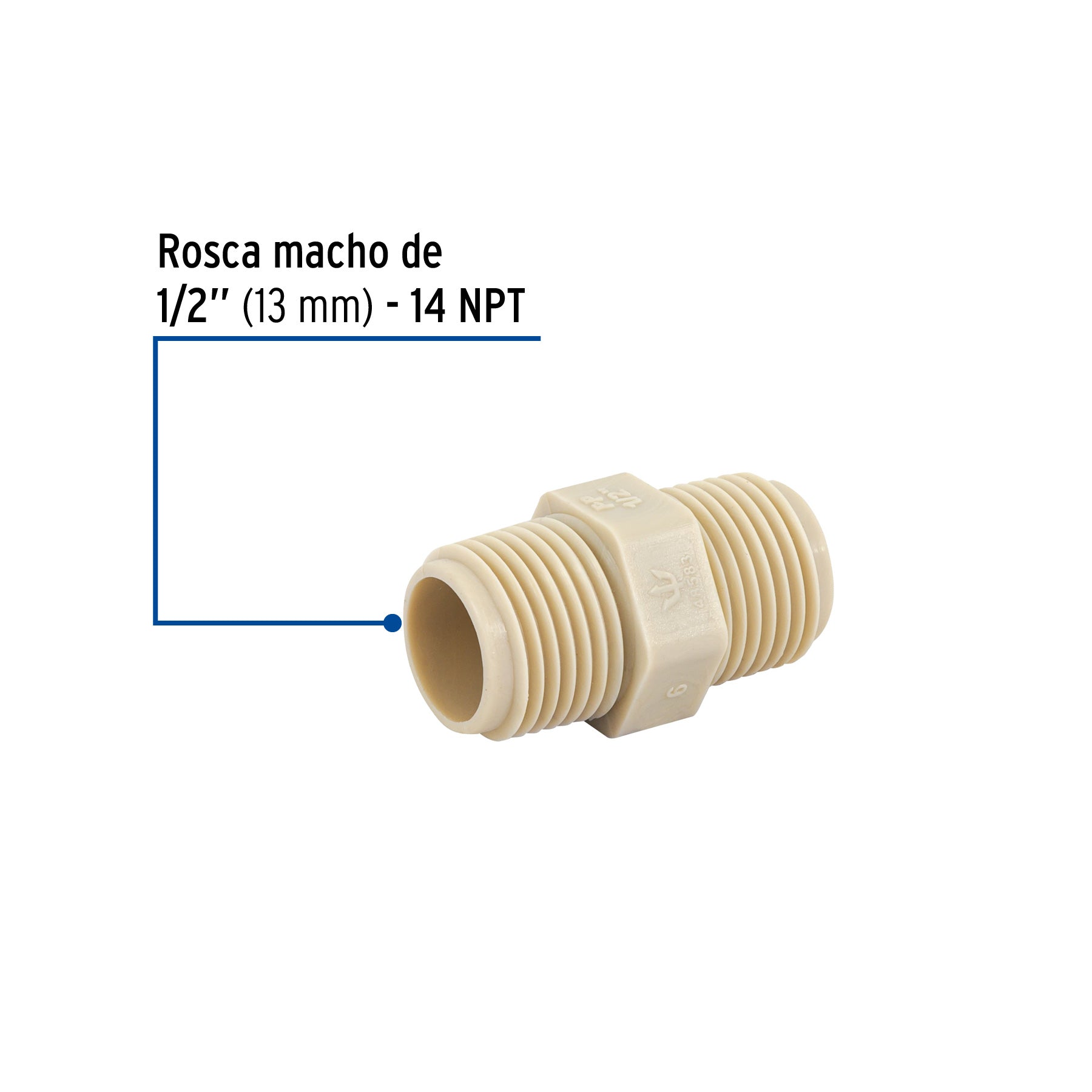 Niple corrido de polipropileno, 1/2"