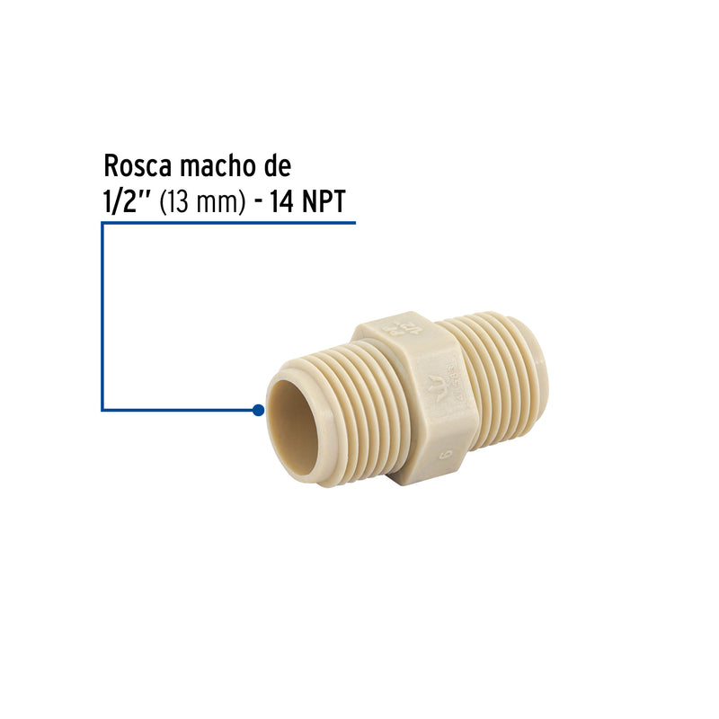 Niple corrido de polipropileno, 1/2"