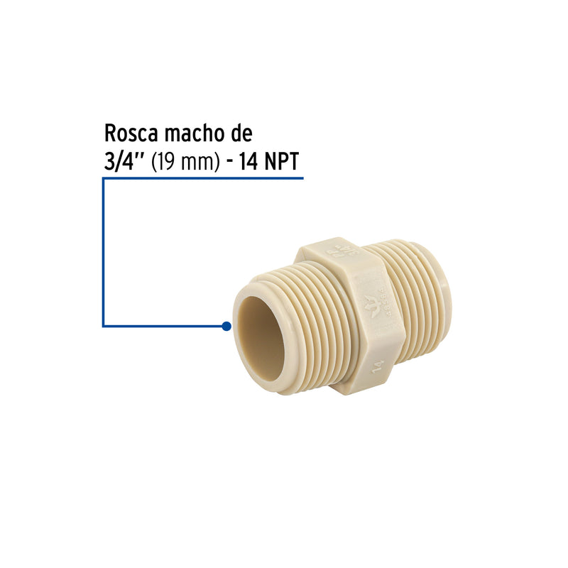 Niple corrido de polipropileno, 3/4"