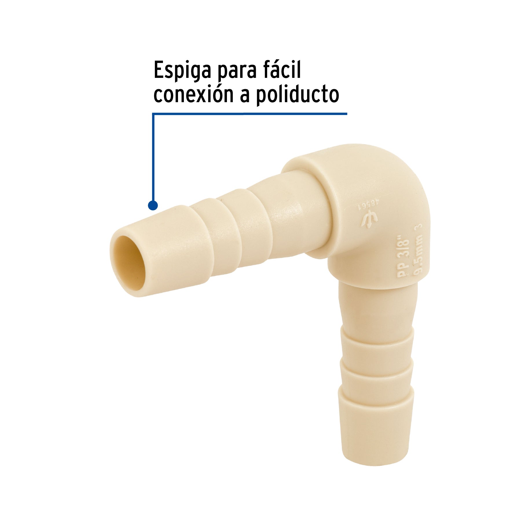 Codo 90° inserción de polipropileno, 3/8"