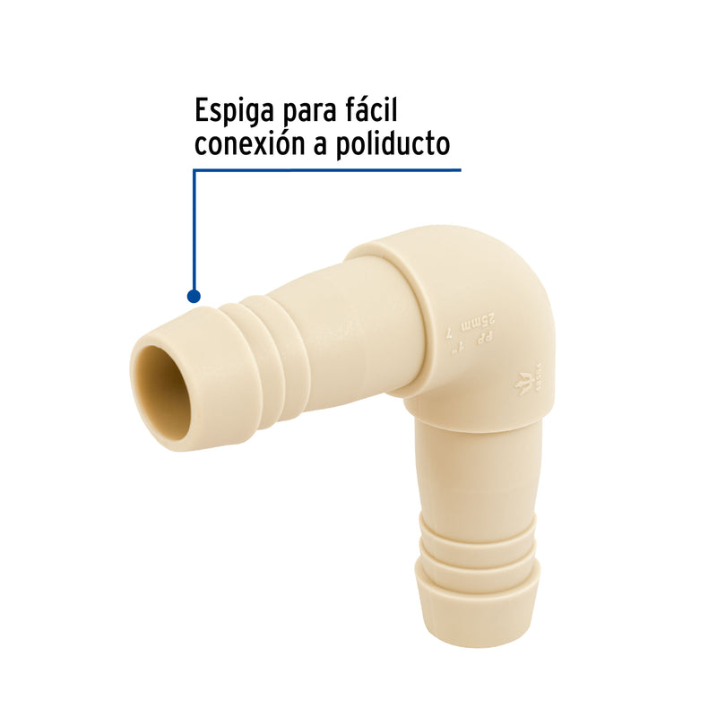 Codo 90° inserción de polipropileno, 1"