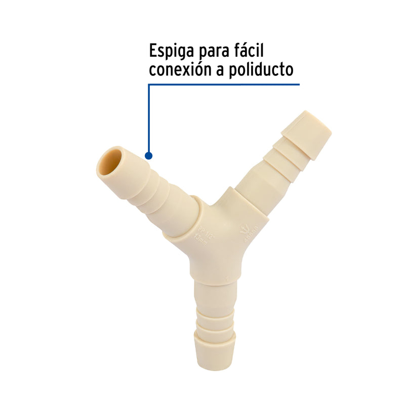 Y inserción de polipropileno, 1/2"