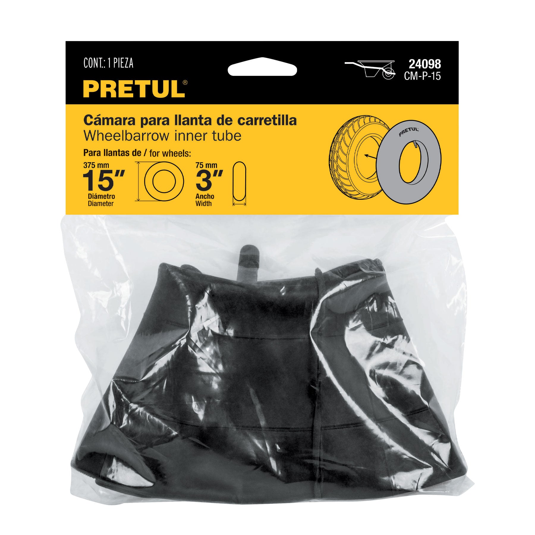 Cámara para llanta de carretilla, 14", pretul
