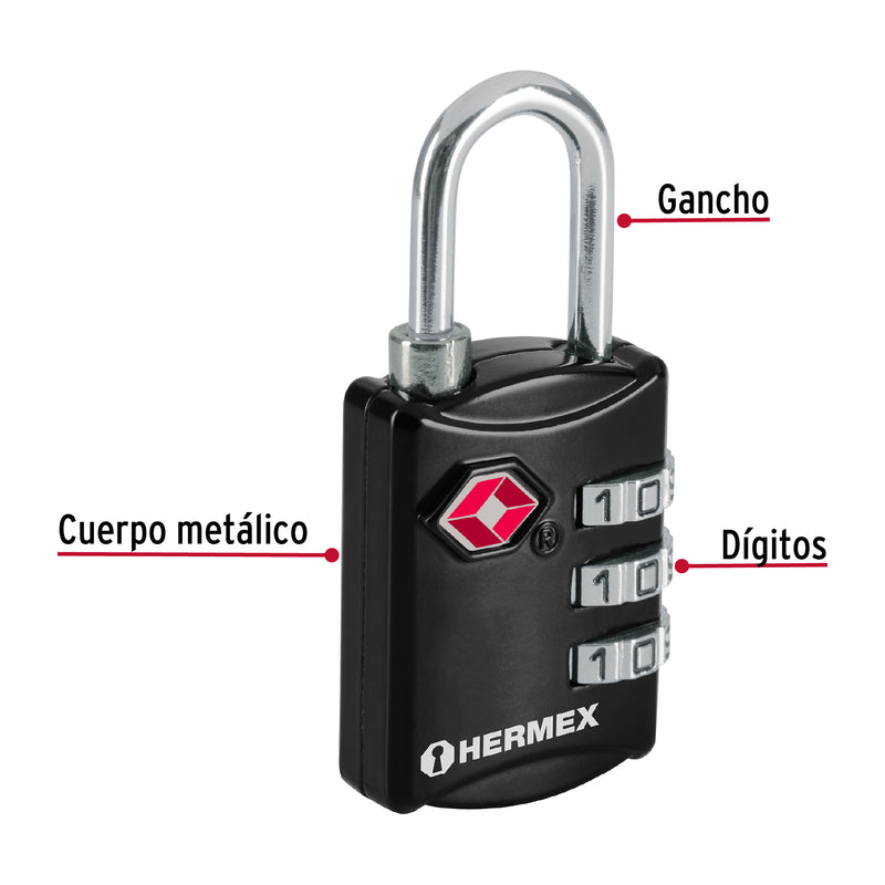 Candado de combinación de seguridad TSA, 30 mm, blister