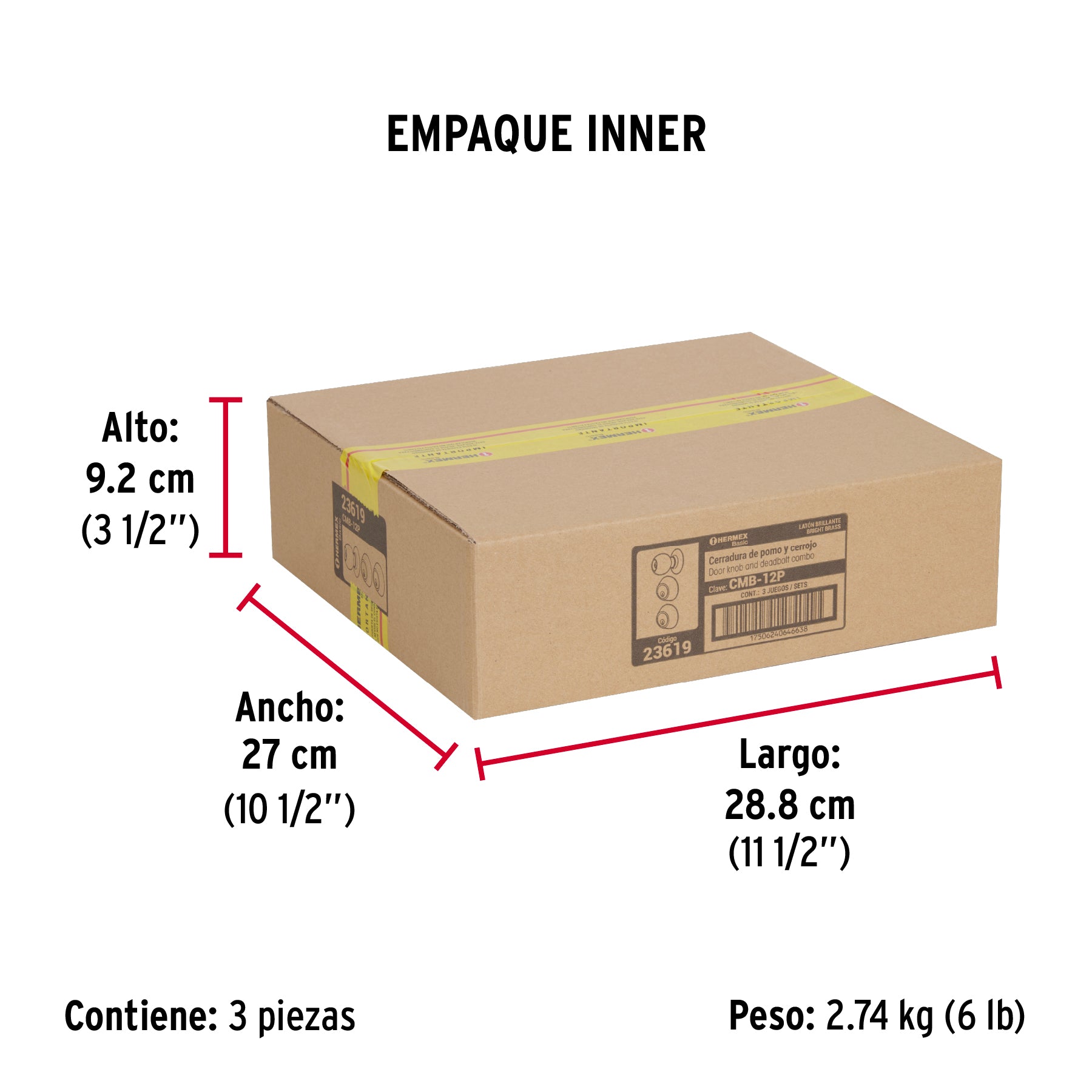Combo cerraduras, llave-llave, latón brillante, Hemex Basic