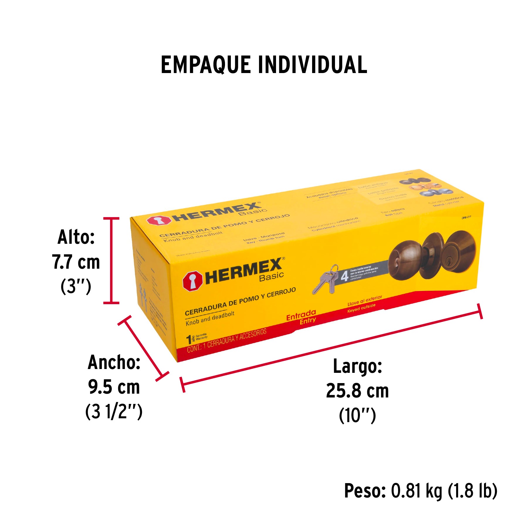 Combo cerraduras, llave-mariposa, latón antiguo,Hermex Basic
